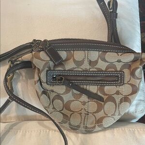 Coach Signature Brown and Cream Crossbody Bag